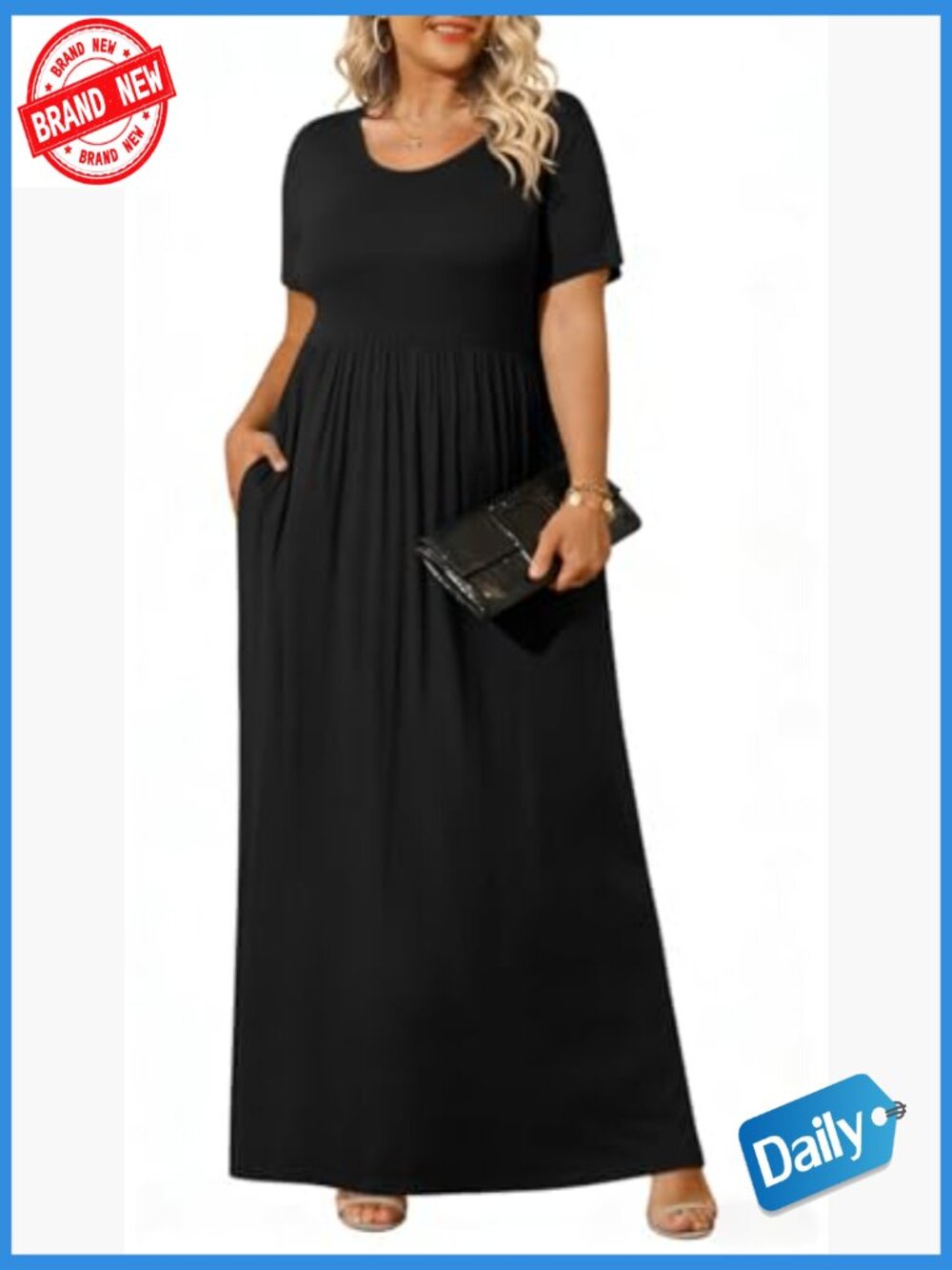 Plus Size Maxi Dress Short Sleeve Pockets XL-6XL Summer Wedding Casual - Picture 2 of 7